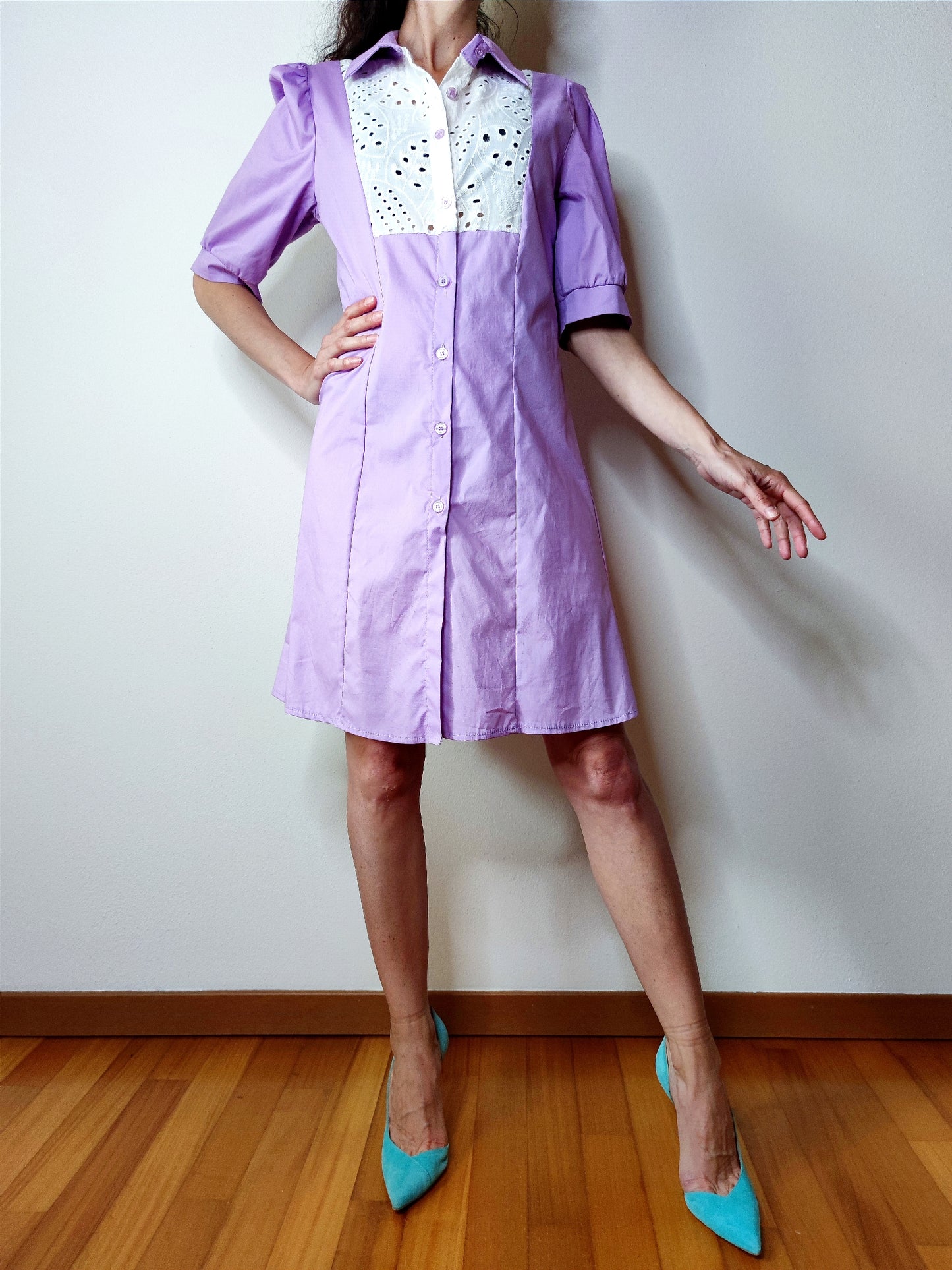 Abito chemisier in cotone pizzo