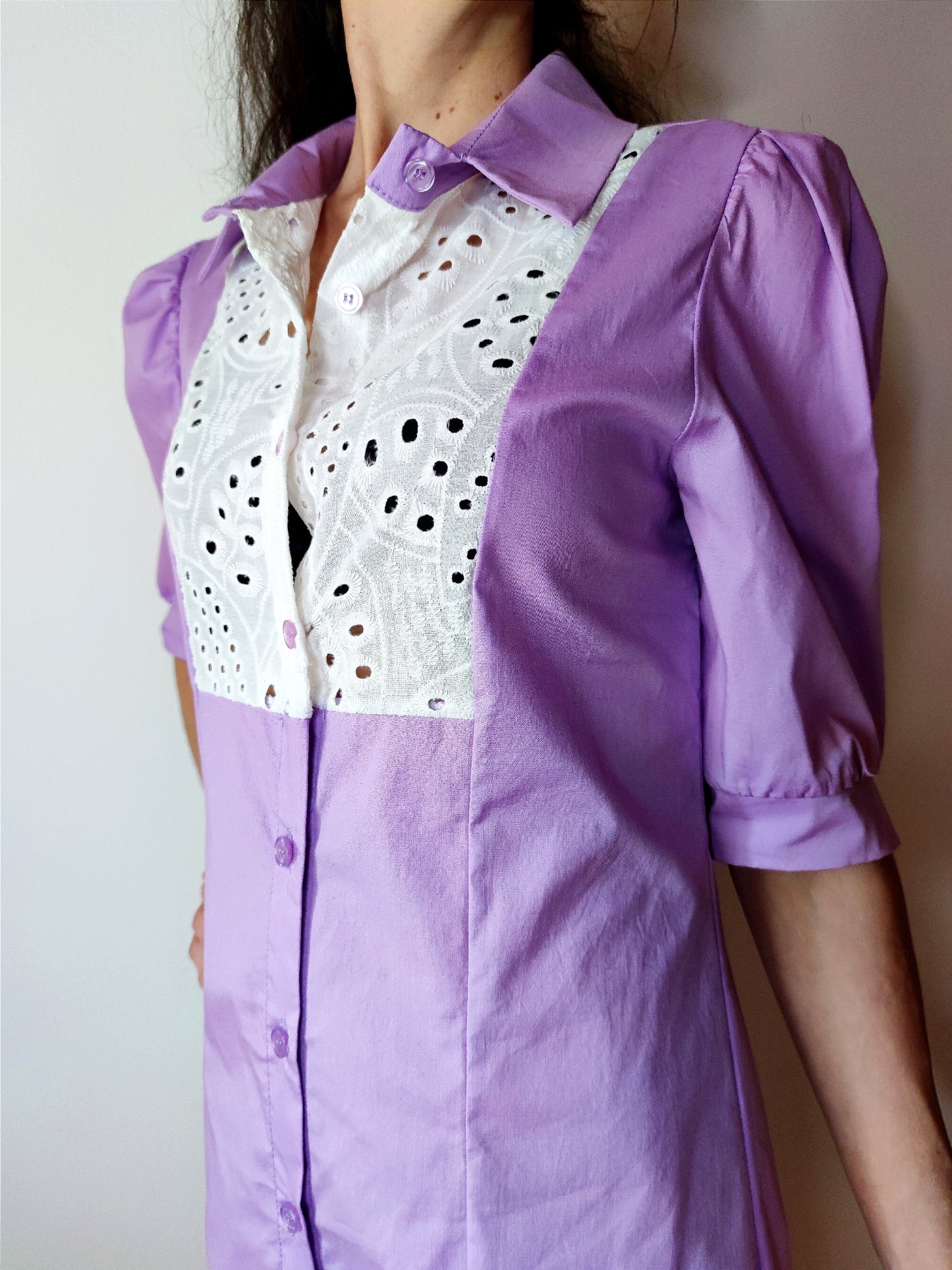 Abito chemisier in cotone pizzo