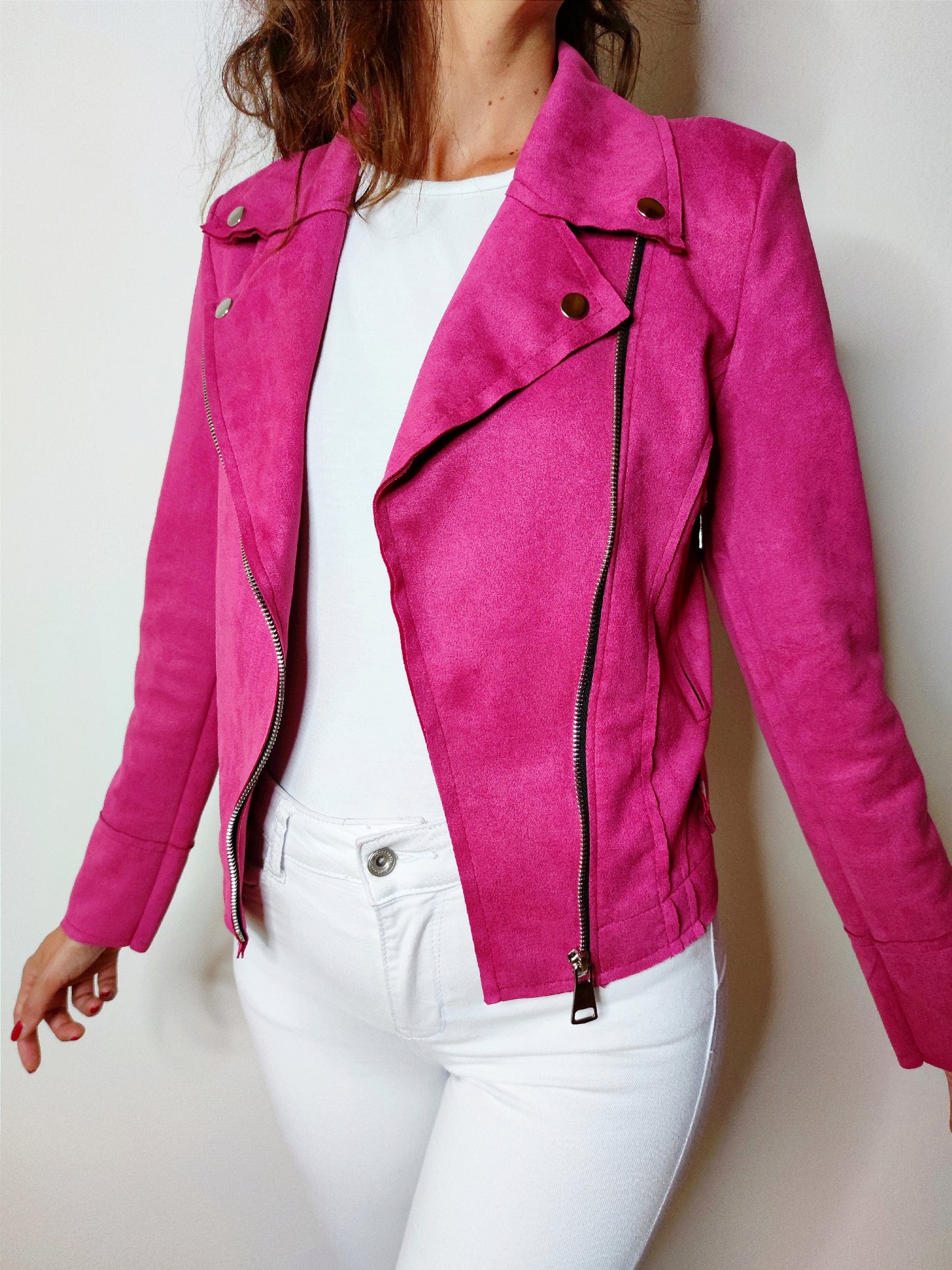 Chiodo scamosciato fucsia