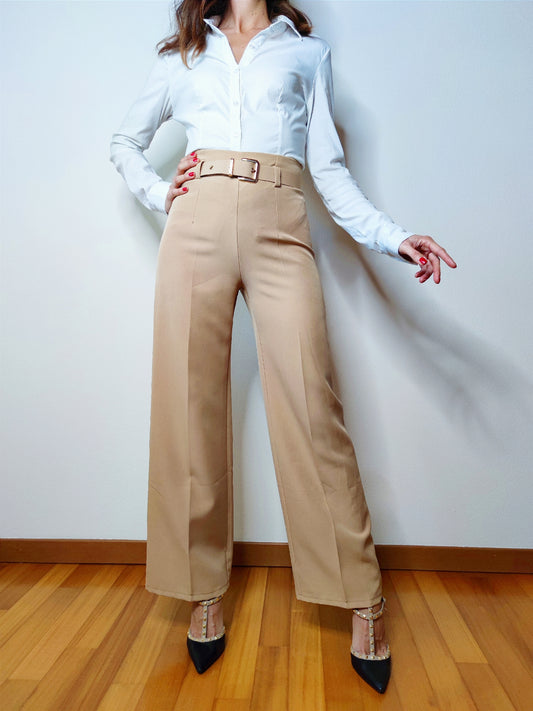 Pantalone cammello con cintura